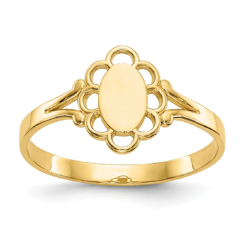 14KT Yellow Gold Childrens Filigree Signet Ring; Size 4.2