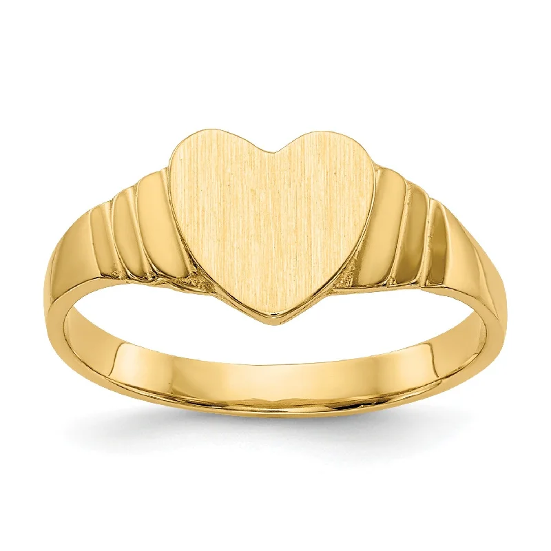 14KT Yellow Gold Childrens Heart Signet Ring; Size 3.5