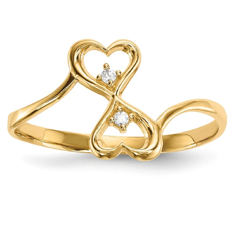 14KT Yellow Gold Cubic Zirconia Heart Ring; Size 7