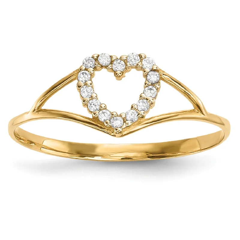 14KT Yellow Gold Cubic Zirconia Heart Ring; Size 7