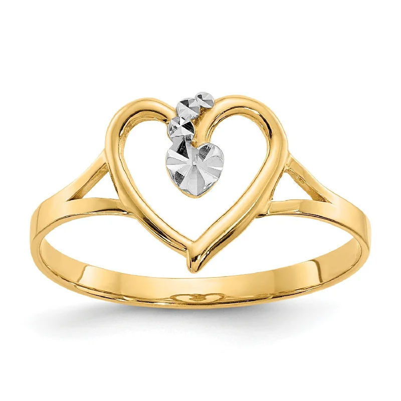 14KT Yellow Gold With Rhodium Plating Heart Ring; Size 7