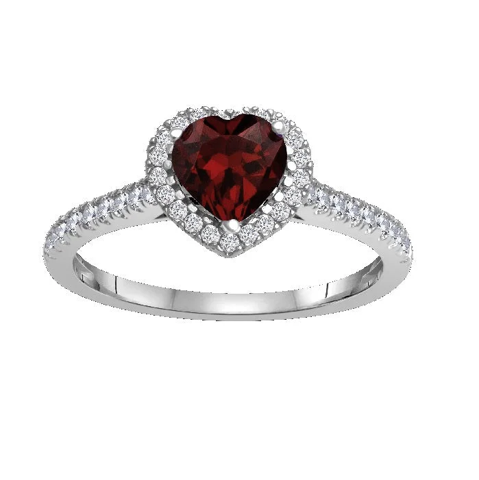 6MM Heart Shape Garnet and White Sapphire Birthstone Heart Ring in 10KT White Gold