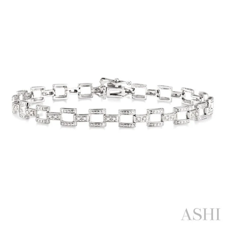 1/4 Ctw Single Cut Diamond Bar Link Tennis Bracelet in 10K White Gold