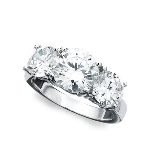 Crislu Platinum Plated Sterling Silver and Cubic Zirconia Three Stone Ring. Size 7