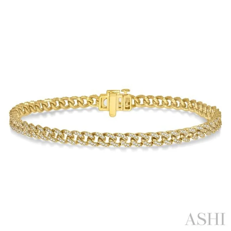 1 Ctw Round Cut Diamond Curb & Cuban Bracelet in 14K Yellow Gold