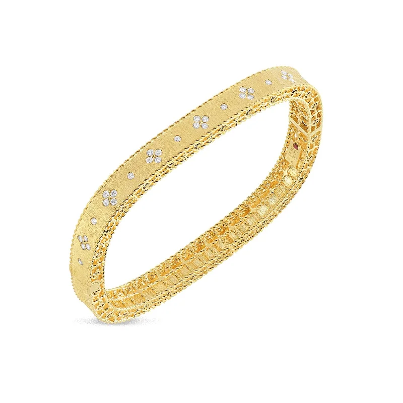 Roberto Coin Princess 18K Yellow Gold Satin Finish Bangle with Fleur de Lis Diamonds