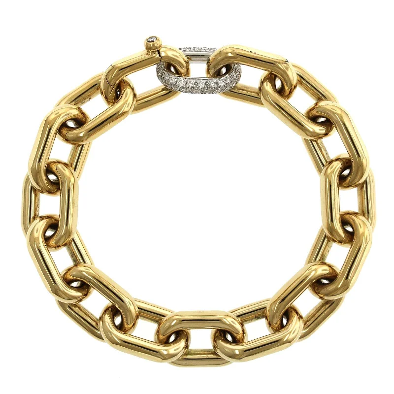 18K Yellow Gold Diamond Oval Link Bracelet