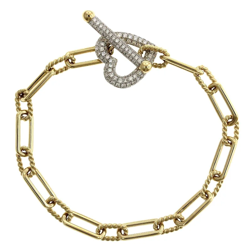 14K Yellow Gold Paperclip Diamond Heart Bracelet