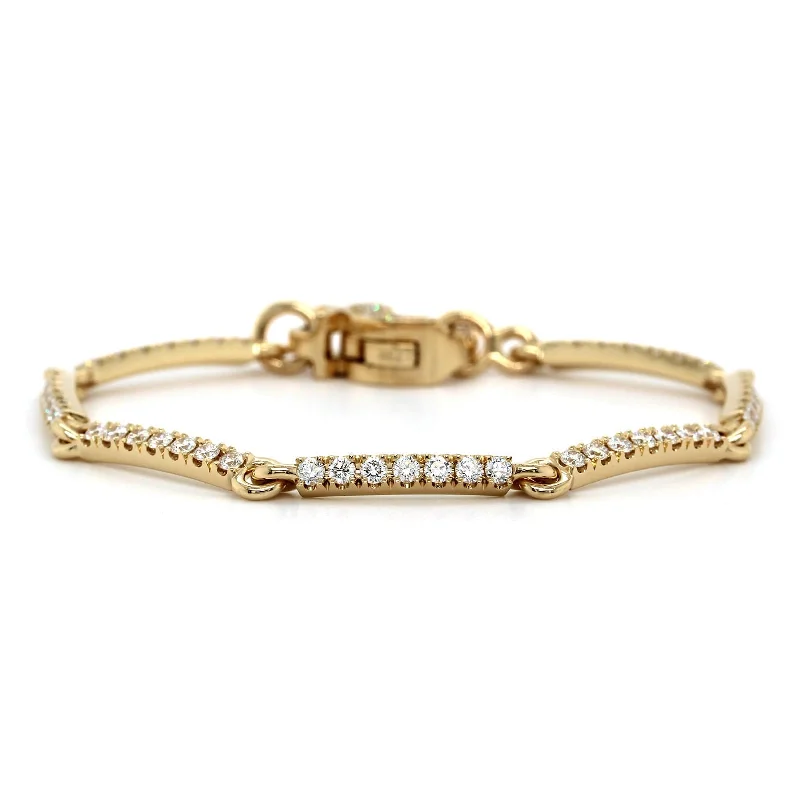 18K Yellow Gold Slid Bar Link Pave Diamond Bracelet