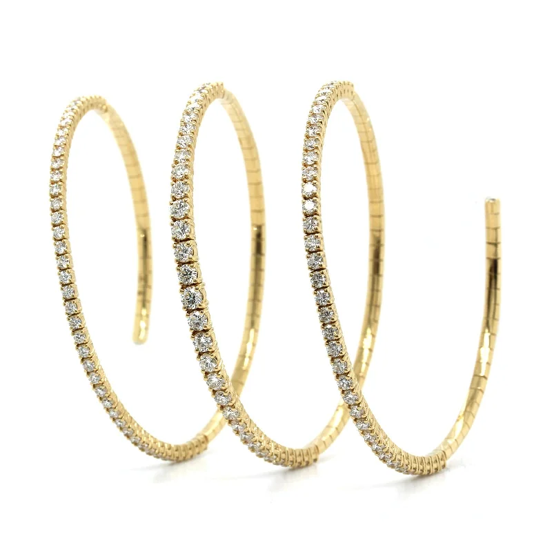 18K Yellow Gold 3 Row Coil Style Diamond Bracelet