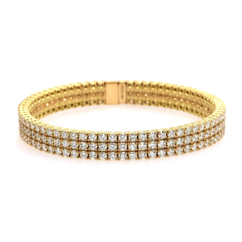 18K Yellow Gold 3 Row Diamond Stretch Bracelet