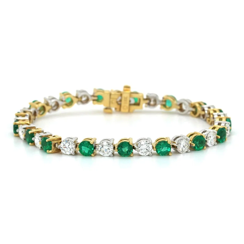 18K Yellow and White Gold Emerald and Diamond Bracelet