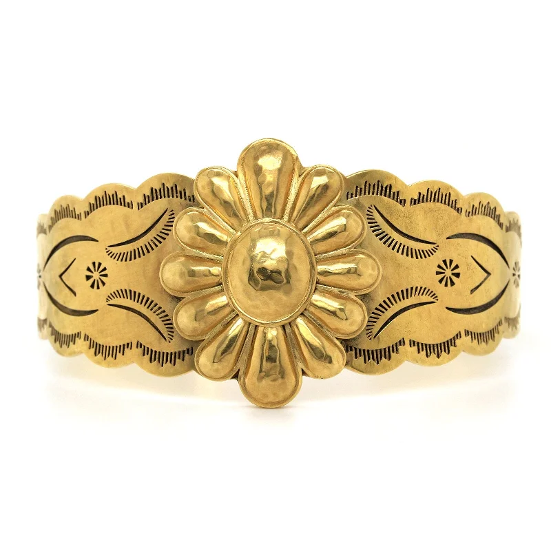 18K Yellow Gold Native Collection Flower Cuff Bracelet