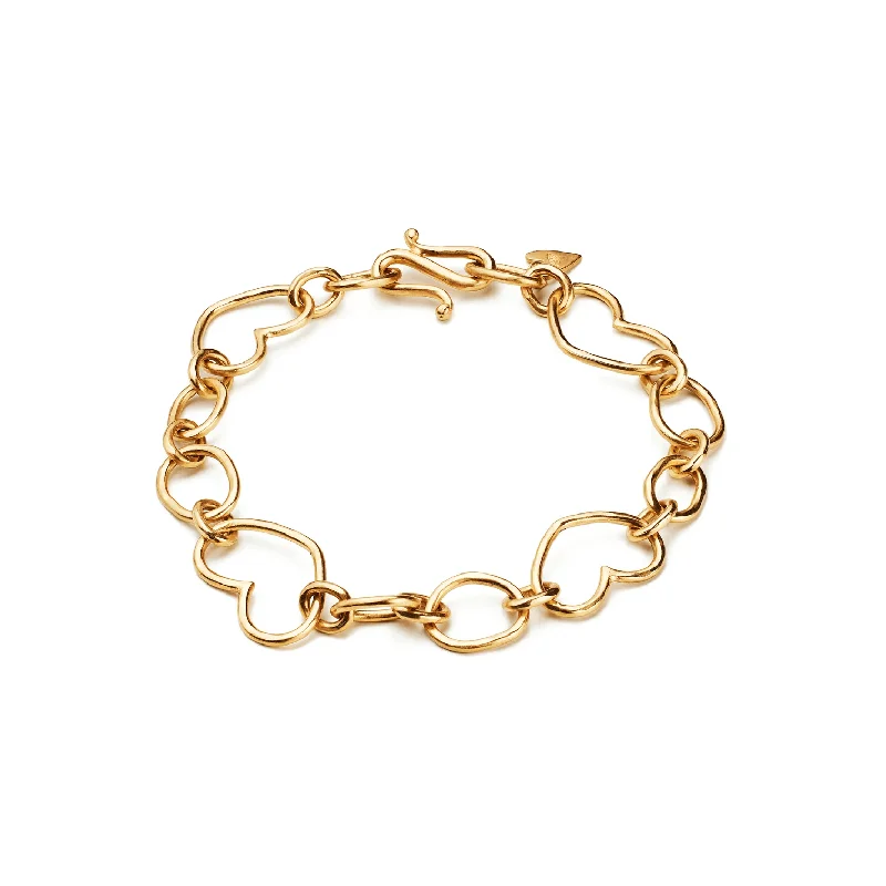 18K Yellow Gold Heart Link Chain Bracelet