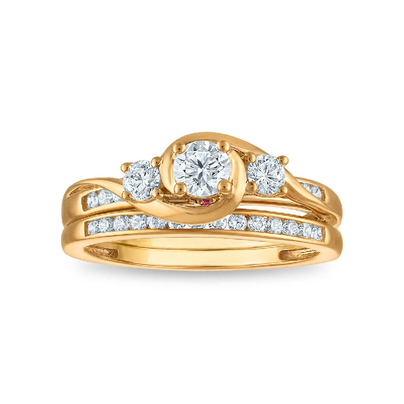 LoveSong EcoLove 3/4 CTW Lab Grown Diamond Three Stone Bridal Set in 10KT Yellow Gold