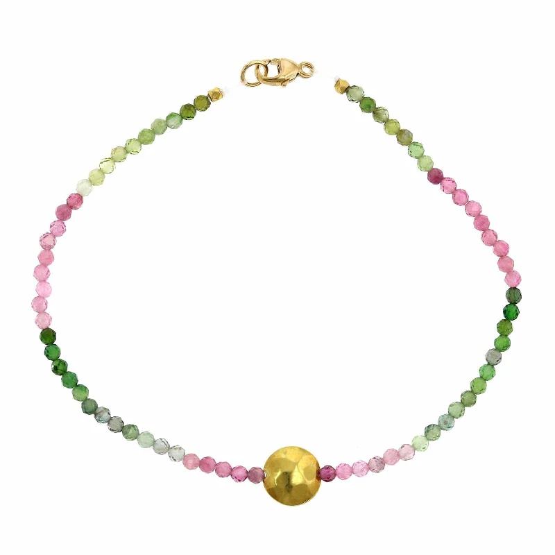 18K Yellow Gold Tourmaline Beaded Bracelet