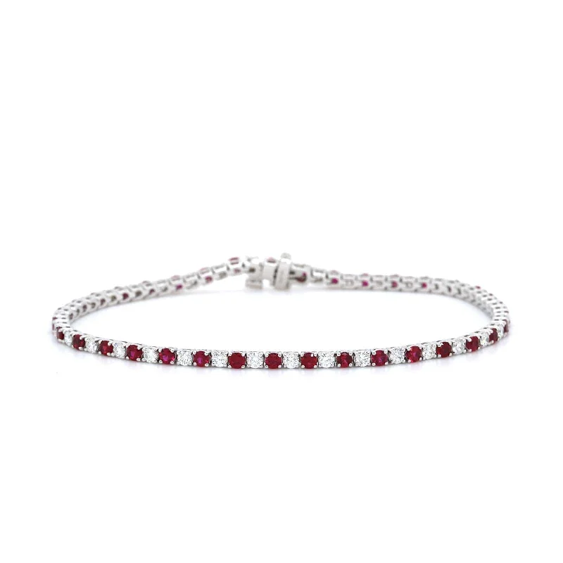 18K White Gold Ruby and Diamond Tennis Bracelet