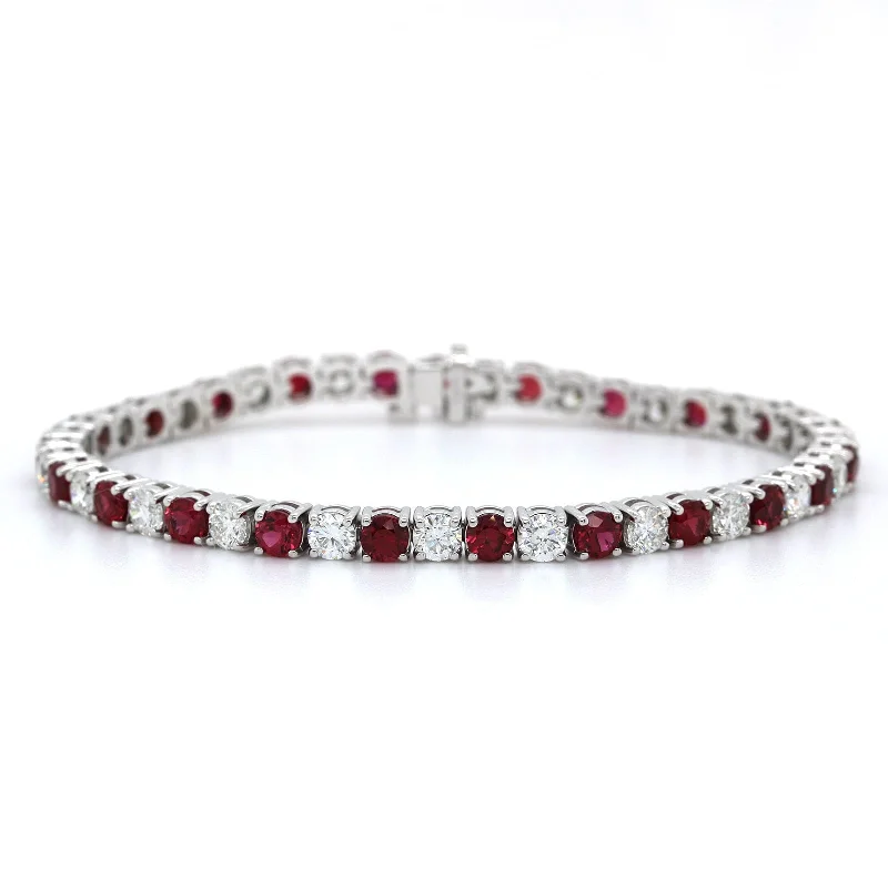 18K White Gold Ruby and Diamond Tennis Bracelet