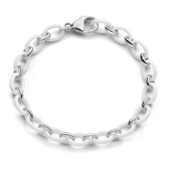 Sterling Silver and White Ceramic Link Bracelet