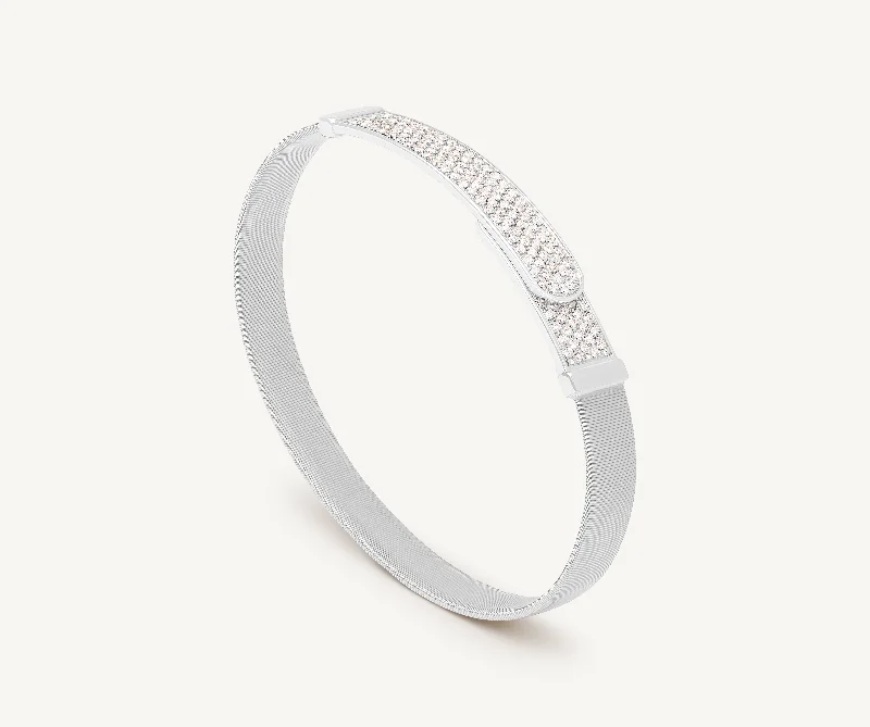 18K White Gold Coil and Diamond Pavé Bangle Bracelet, Large Width