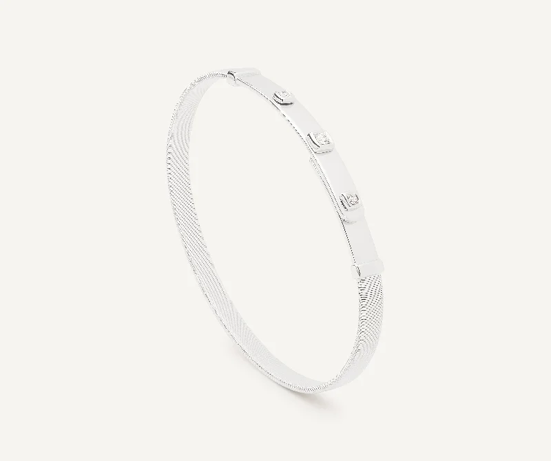 18K White Gold Coil and Diamond Bangle Bracelet, Thin