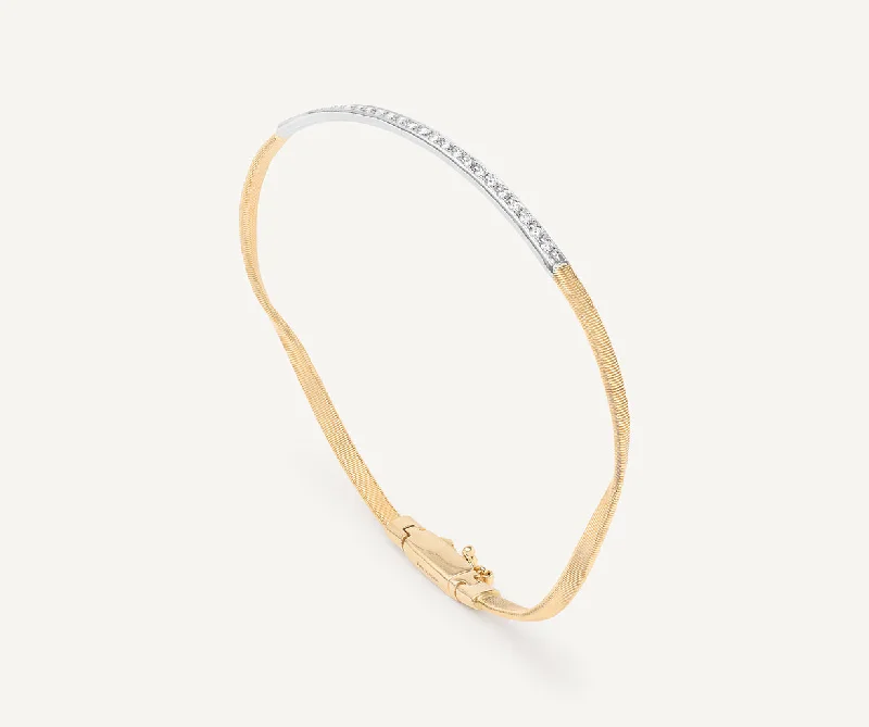 18K Yellow Gold Bangle With Diamond Bar