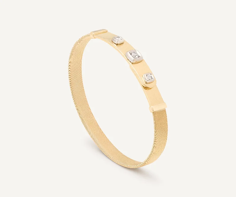 18K Yellow Gold Coil and Diamond Bangle Bracelet, Large Width