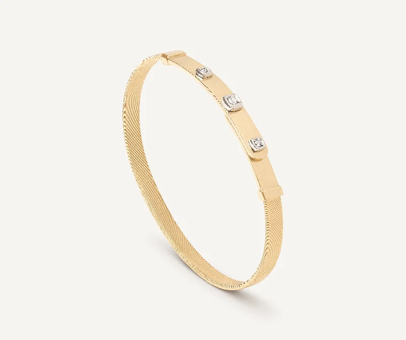 18K Yellow Gold Coil and Diamond Bangle Bracelet, Thin