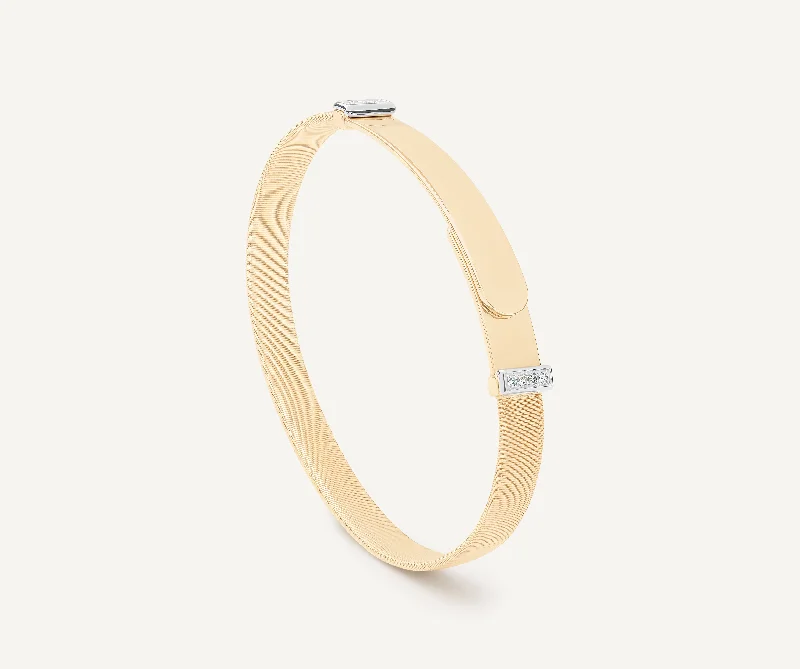 18K Yellow Gold Coil Bangle Bracelet With Diamond Pavé, Large Width