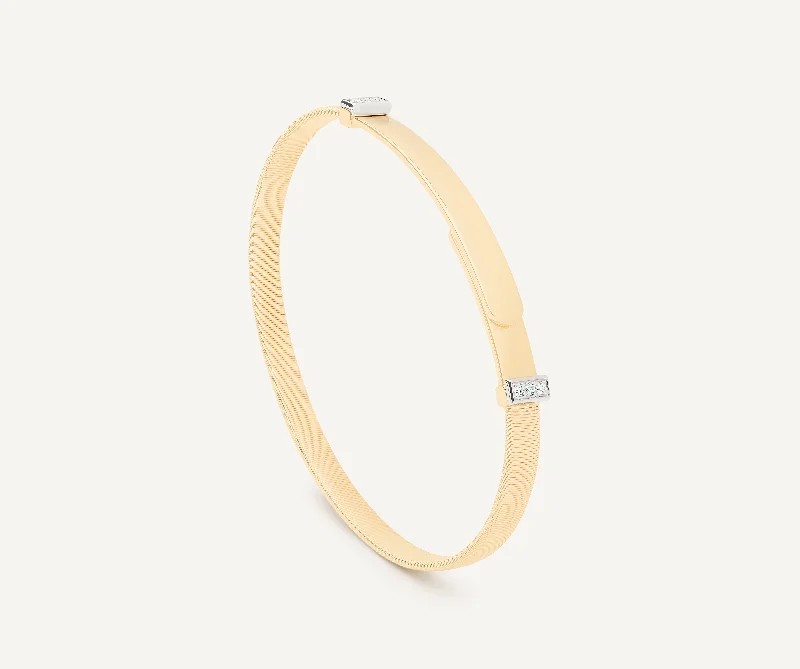 18K Yellow Gold Coil Bangle Bracelet With Diamond Pavé, Thin