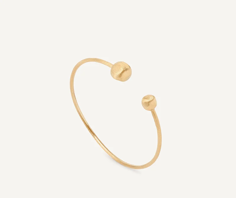 18K Yellow Gold Flexible Bangle With Small Beads